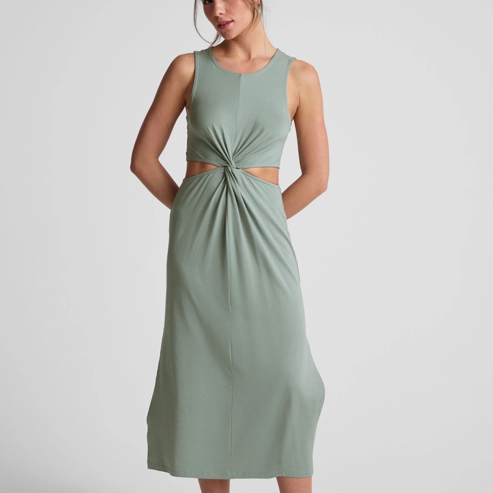 BEYOND YOGA Around The World Front Twist Dress in Sage